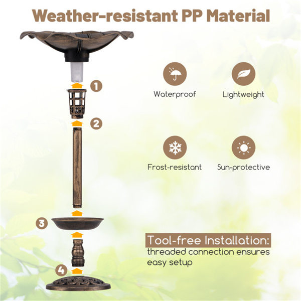 Bronze Standing Pedestal Birdbath and Feeder Combo with Solar Powered Lamp