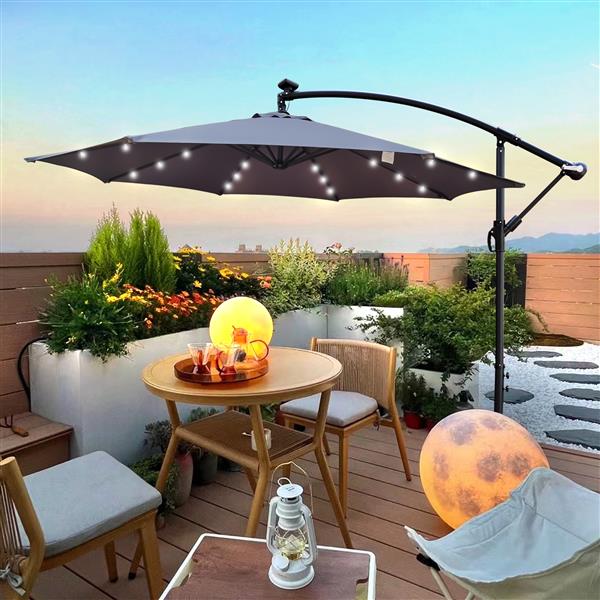 10 ft Outdoor Patio Umbrella Solar Powered LED Lighted Sun Shade Market Waterproof 8 Ribs Umbrella with Crank and Cross Base for Garden Deck Backyard Pool Shade Outside Deck Swimming Pool