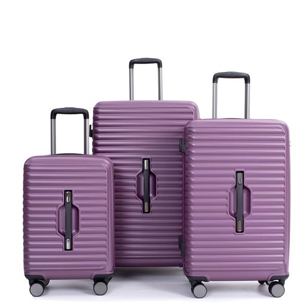 3 Piece Luggage Sets PC+ABS Lightweight Suitcase with Two Hooks, 360° Double Spinner Wheels, TSA Lock, (21/25/29) Dark Purple