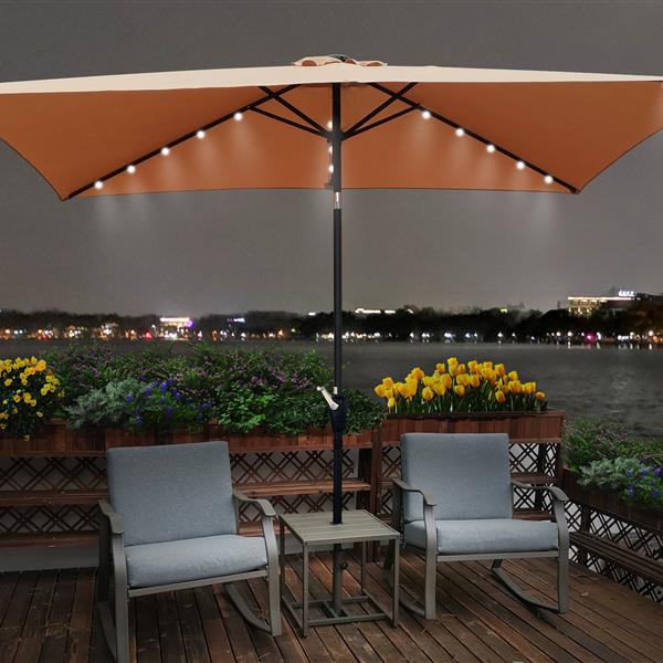 10 x 6.5t Rectangular Patio Solar LED Lighted Outdoor Market Umbrellas with Crank & Push Button Tilt for Garden Shade Outside Swimming Pool