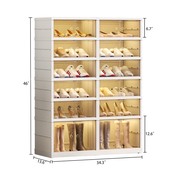 Shoe Storage Cabinet 6 Tiers for 24 Pairs, Portable Shoe Rack Organizer for Entryway Foldable Shoe Boexe, Large Storage Bins for Closet,Living Room 