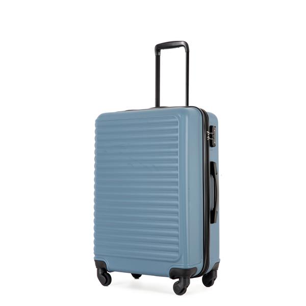 3 Piece Luggage Sets ABS Lightweight Suitcase with Two Hooks, Spinner Wheels, TSA Lock, (20/24/28) Blue