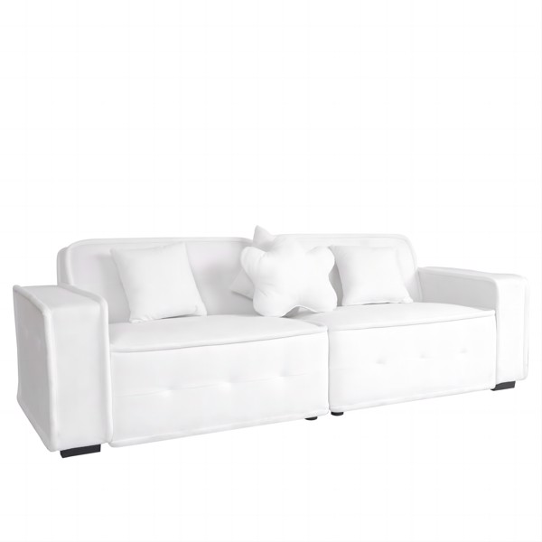 White, Velvet cloth Modern Indoor Sofa With Three Pillows, 93.50"*35.23"*30.70"