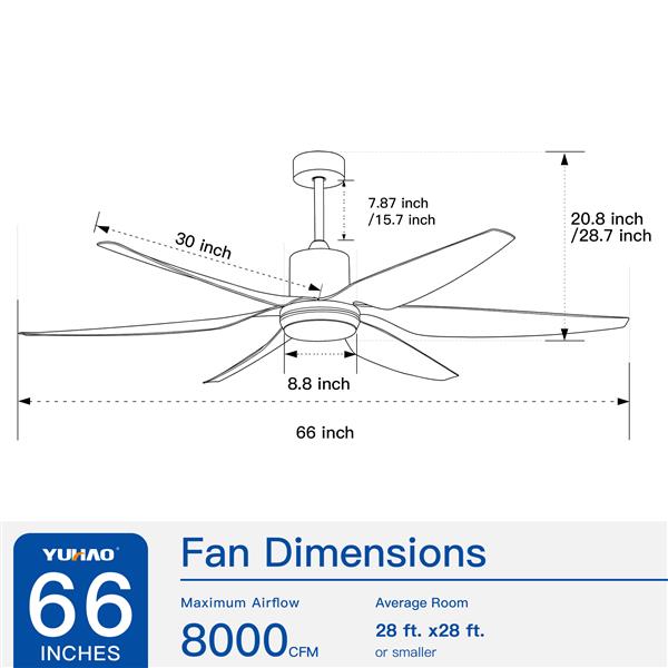 66" Vintage Ceiling Fan  Lighting with Brown Blades in Integrated LED