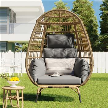 Rope Egg-shaped Chair with Removable Cushion, Suitable for Courtyard, Garden, Balcony.