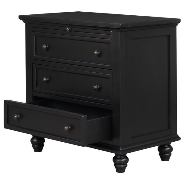 3-Drawer Storage Wood Cabinet, End Table with Pull out Tray