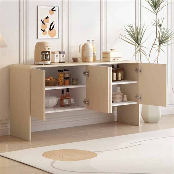 Minimalist Style 60"L Large Storage Space Sideboard with 4 Doors and Rebound Device for Living Room and Entryway (Apricot Cream)