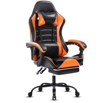 Computer Gaming Chairs with Footrest, Ergonomic Gaming Computer Chair for Adults, PU Leather Office Chair Adjustable Desk Chairs with Wheels, 360°Swivel Big and Tall Gamer Chair, Orange