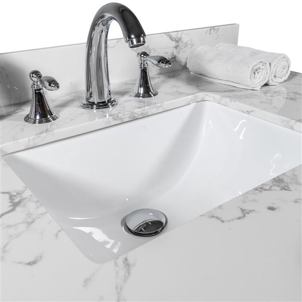 31inch bathroom vanity top stone carrara white new style tops with rectangle undermount ceramic sink  and back splash with 3 faucet hole  for bathrom cabinet