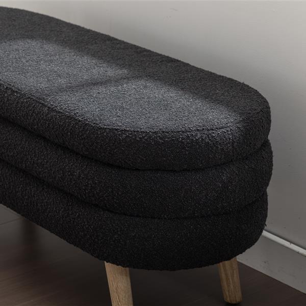 036-Boucle Fabric Storage Bench Bedroom Bench With Wood Legs For Living Room Bedroom Indoor,Black