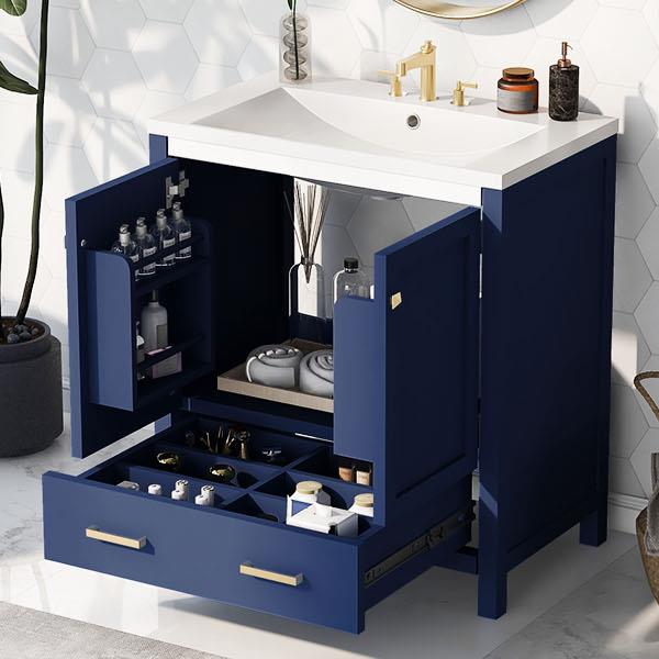 30" Blue Bathroom Vanity with Single Sink, Combo Cabinet Undermount Sink, Bathroom Storage Cabinet with 2 Doors and a Drawer, Soft Closing, Multifunctional Storage, Solid Wood Frame