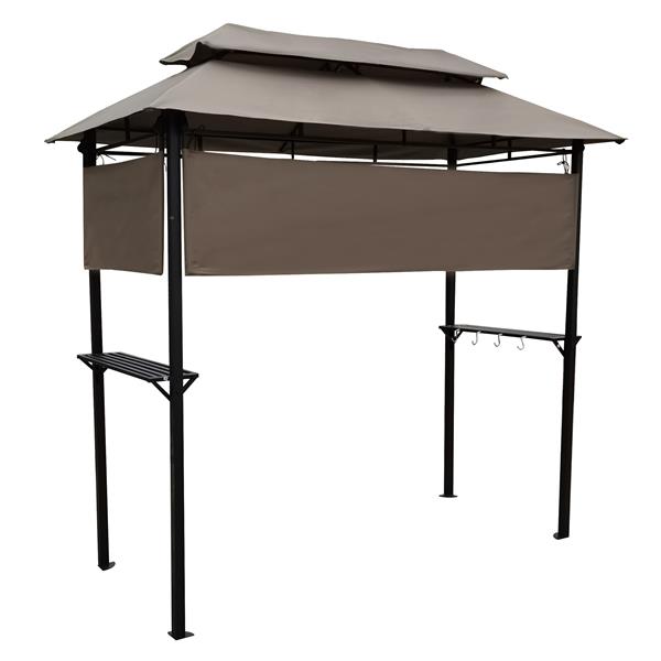 8x4ft Grill Gazebo,metal gazebo with Soft Top Canopy and Steel Frame with hook and Bar Counters,Mushroom fabric