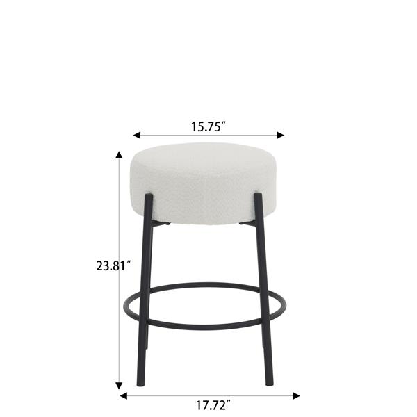 24" Tall, Round Bar Stools, Set of 2 - Contemporary upholstered dining stools for kitchens, coffee shops and bar stores - Includes sturdy hardware support legs