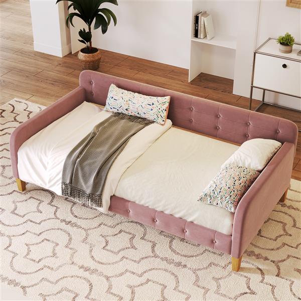 Twin Size Upholstered Daybed with 4 Support Legs, Pink