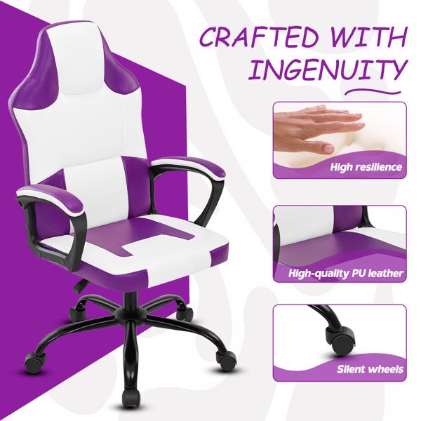 Computer Gaming Chair, Video Game Chairs with Breathable PU Leather, Comfy Swivel Seat, Height Adjustable Computer Chair, Racing E-Sport Gamer Chair for Adults and Teenagers, Purple