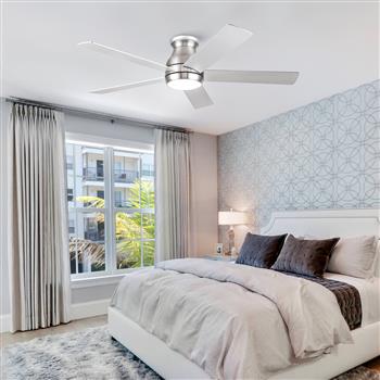 52\\" Low Profile Ceiling Fan in Brushed Nickel with Silver Blades