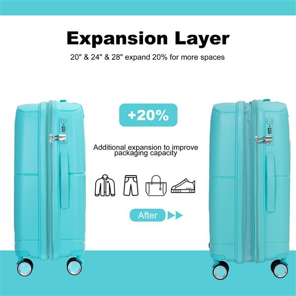 Expandable Hardshell Suitcase Double Spinner Wheels PP Luggage Sets Lightweight Durable Suitcase with TSA Lock,3-Piece Set (20/24/28) , Lake Blue