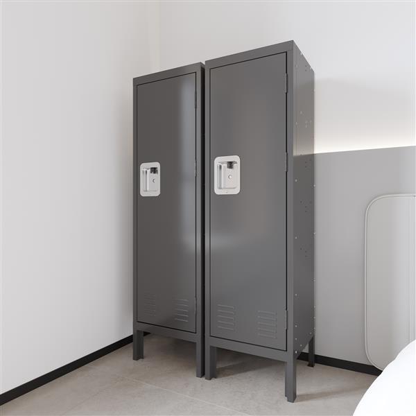 1 Door Tall Single Metal Locker-Retro Style Storage Cabinet--Industrial Furniture--For Living Room/Bedroom/Storage Room/Gym/School--Grey