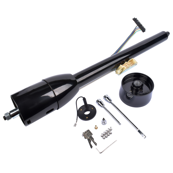 30" Tilt Manual Floor Shift Steering Column with Key & 9 Bolt Adapter Black NEW