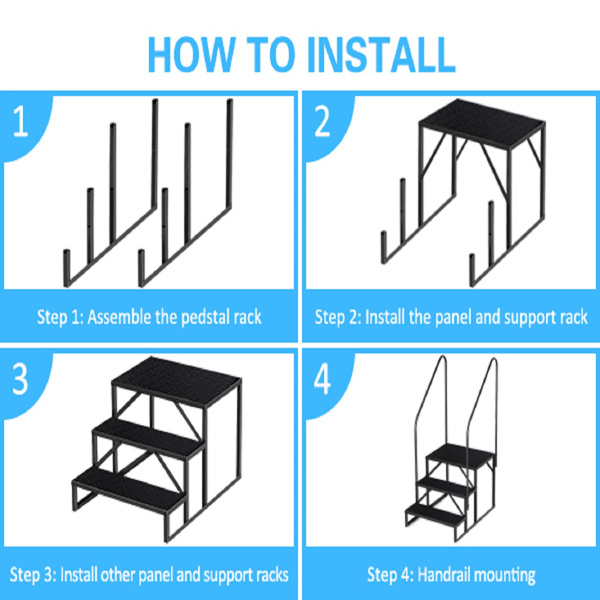 3 Step Ladder with Handrail, Swimming Pool Ladder Above Ground, 660 lb Load Capacity RV Steps with Anti-Slip Panel, Mobile Home Stairs for Reaching and Getting High