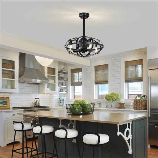 Hot Sell Industrial Ceiling Fan Light Kit for Living Room Bedroom Kitchen and Bladeless Caged Ceiling Fan with Lights