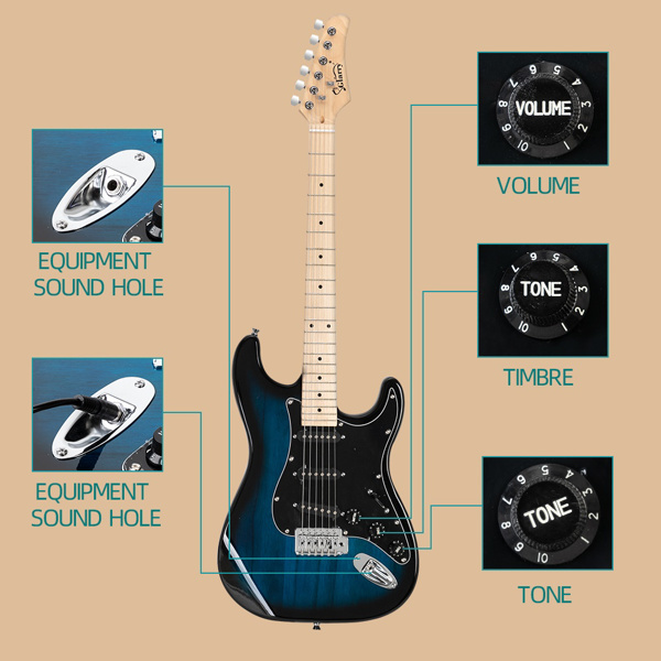 【Do Not Sell on Amazon】Glarry GST Stylish Electric Guitar Kit with Black Pickguard Blue Color