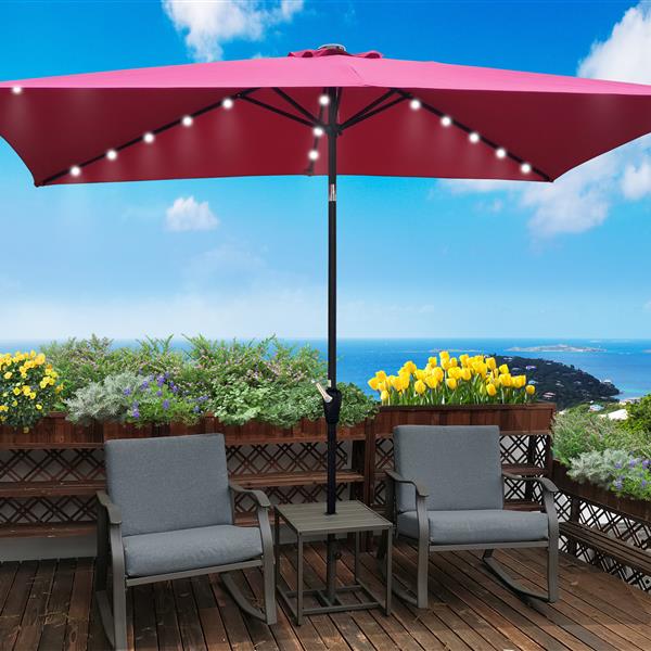 10 x 6.5t Rectangular Patio Solar LED Lighted Outdoor Umbrellas with Crank and Push Button Tilt for Garden Backyard Pool Swimming Pool