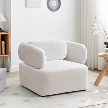 Mid Century Accent Chair with Thickened Cushions Teddy Velvet Reading Armchair with Pillow Upholstered Padded Seat Sofa for Living Room Bedroom Apartment Office