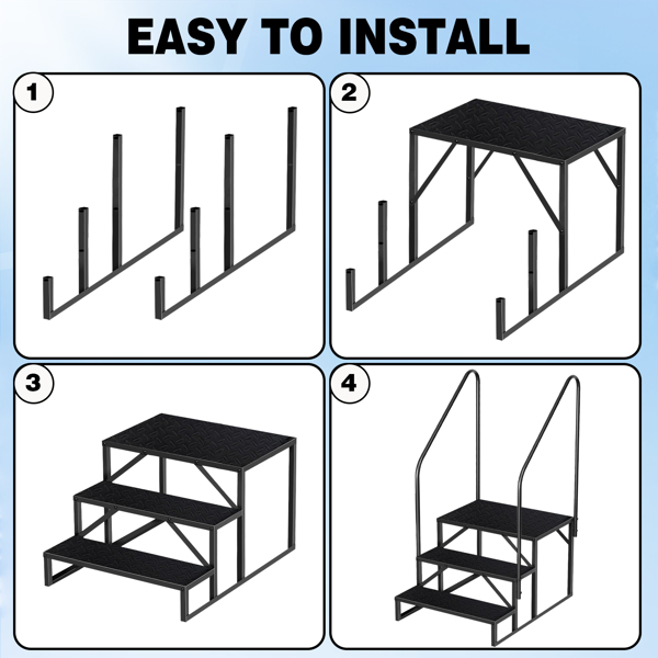 3 Step Ladder with Handrail, Swimming Pool Ladder Above Ground, 660 lb Load Capacity RV Steps with Anti-Slip Panel, Mobile Home Stairs for Reaching and Getting High