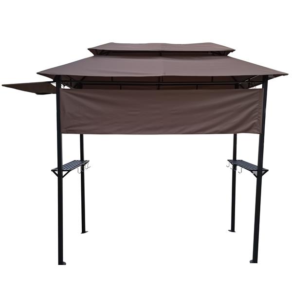 8x4ft Grill Gazebo,metal gazebo with Soft Top Canopy and Steel Frame with hook and Bar Counters,Fabric Light Brown