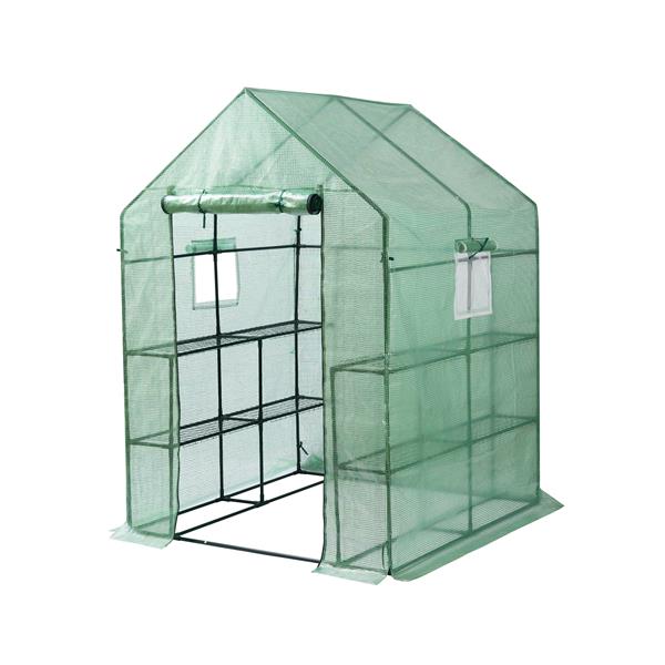 Mini Walk-in Greenhouse Indoor Outdoor -2 Tier 8 Shelves- Portable Plant Gardening Greenhouse (56L x 56W x 76H Inches), Grow Plant Herbs Flowers Hot House