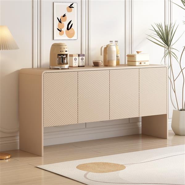 Minimalist Style 60"L Large Storage Space Sideboard with 4 Doors and Rebound Device for Living Room and Entryway (Apricot Cream)