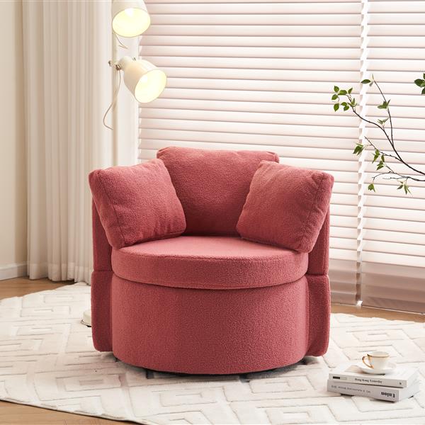 Fabric Swivel And Storage Chair With Back Cushion For Living Room,Dark Pink