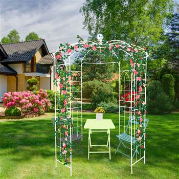 Metal Garden Arch Iron Garden Arbors Gazebo Dia 81.3\\'\\' x 114.2\\'\\' High Birdcage Shape Pergola Pavilion for Wedding Ceremony Cream White