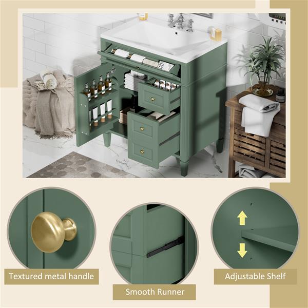 30'' Bathroom Vanity with Top Sink, Modern Bathroom Storage Cabinet with 2 Drawers and a Tip-out Drawer, Single Sink Bathroom Vanity