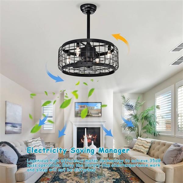 20.24" Caged Ceiling Fan with  Remote Control,Timer, 3 Speeds Indoor Ceiling Fan for Farmhouse, Bedroom Living Room(No include Bulbs)