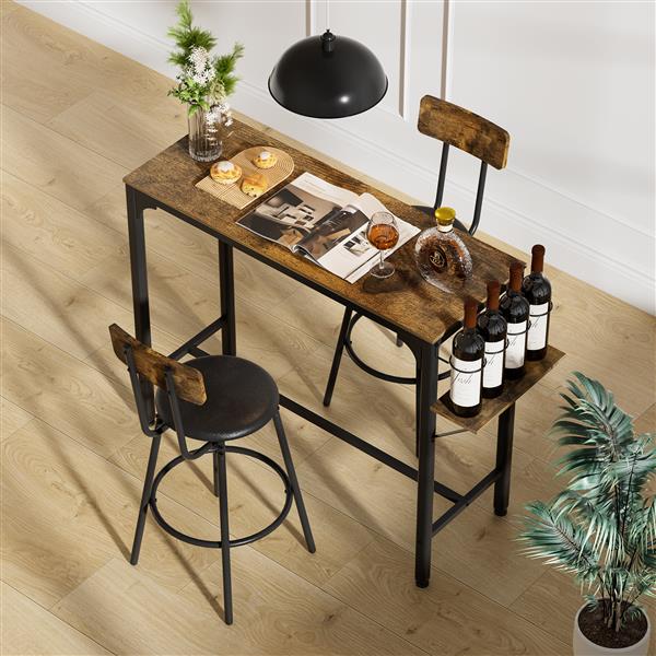 Wood Top Metal Base side table  Industrial Bar Table with two chair--Adjustable table base Bistro Whiskey Pub Table,47.44"W x 15.75"D x 35.43"H