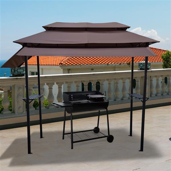 8x4ft Grill Gazebo,metal gazebo with Soft Top Canopy and Steel Frame with hook and Bar Counters,Fabric Light Brown