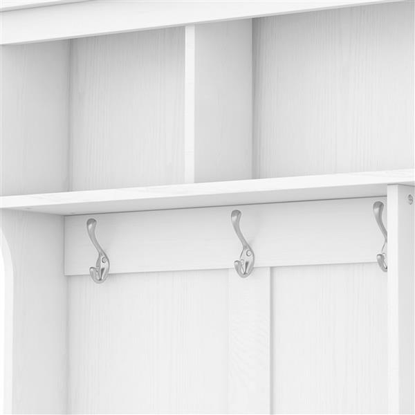 Modern Hallway Hall Tree with Metal Hooks and Storage Space, Multi-Functional Entryway Coat Rack with Shoe Cubbies, White