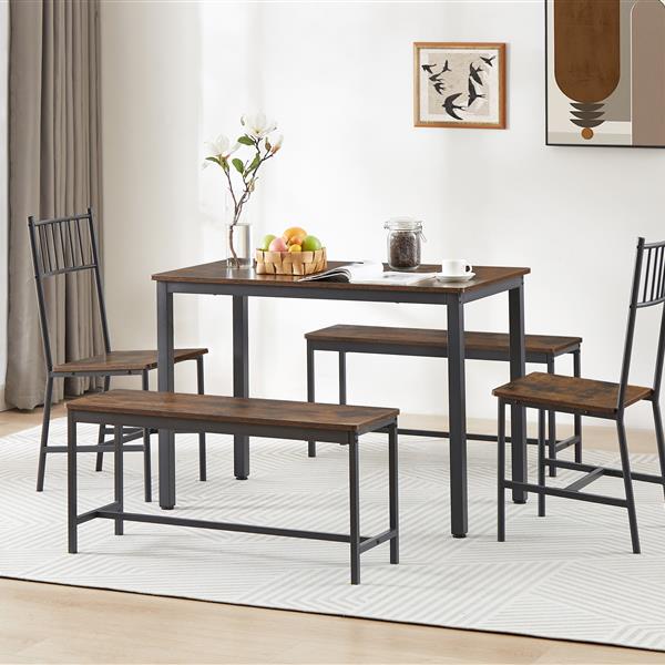 Dining Table Set, Barstool Dining Table with 2 Benches 2 Back Chairs, Industrial Dining Table for Kitchen Breakfast Table, Living Room, Party Room, Rustic Brown and Black,43.3″L x 23.6″W x 29.9″H