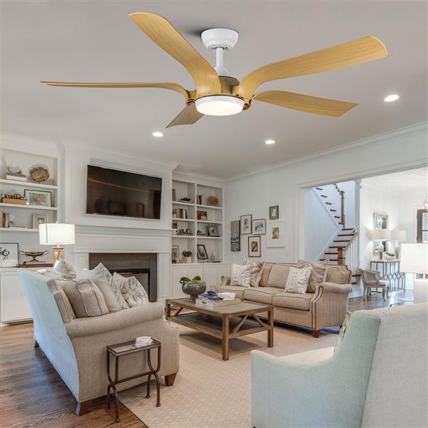 Smart 56"  Integrated LED Ceiling Fan with Antique Wood in Floral Shape