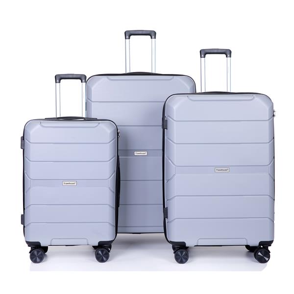 Hardshell Suitcase Spinner Wheels PP Luggage Sets Lightweight Suitcase with TSA Lock,3-Piece Set (20/24/28) ,Silver