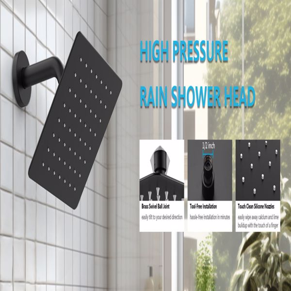 Shower Faucet With Storage Rack 8-inch Rain Shower Head Shower decoration kit with single spray shower head Shower Faucet Set Complete Matte Black[Unable to ship on weekends, please place orders with 