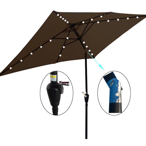 10 x 6.5t Rectangular Patio Umbrella Solar LED Lighted Outdoor Market Table Waterproof Umbrellas Sunshade with Crank and Push Button Tilt for Garden Deck Backyard Pool Shade Outside Deck Swimming Pool