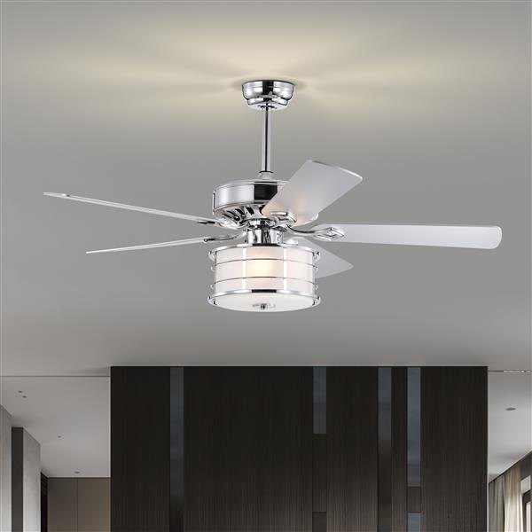 52" 3-Light Chrome Drum Shade LED Ceiling Fan + Remote, Traditional Farmhouse Rustic Industrial Bohemian Country Cottage Transitional Glam for Home, Kitchen, Living Room