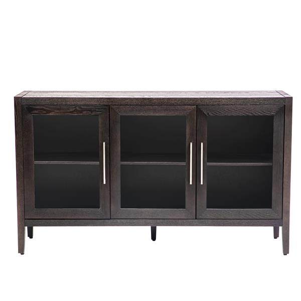 Wood Storage Cabinet with Three tempered glass doors and Adjustable Shelf,Suitable for living room, study and entrance