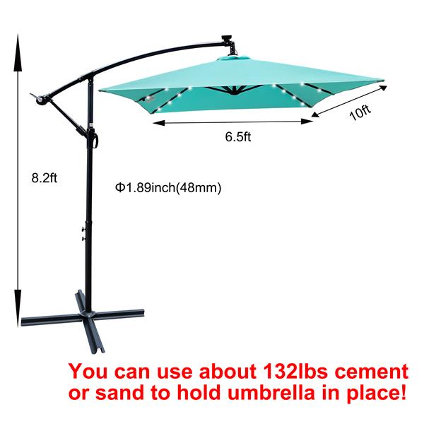 Rectangle 2x3M Outdoor Patio Umbrella Solar Powered LED Lighted Sun Shade Market Waterproof 6 Ribs Umbrella with Crank and Cross Base for Garden Deck Backyard Pool Shade Outside Deck Swimming Pool