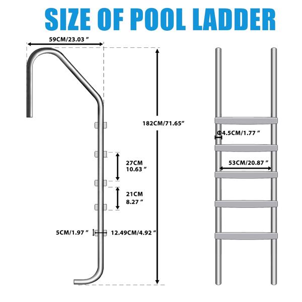 5 Step Swimming Pool Ladder, Stainless Steel Pool Steps for Inground Pools, Pool Stairs with Anti-Slip Plastic Pads, Easy to Assembly and Climb (InGround 5 Step Ladder)