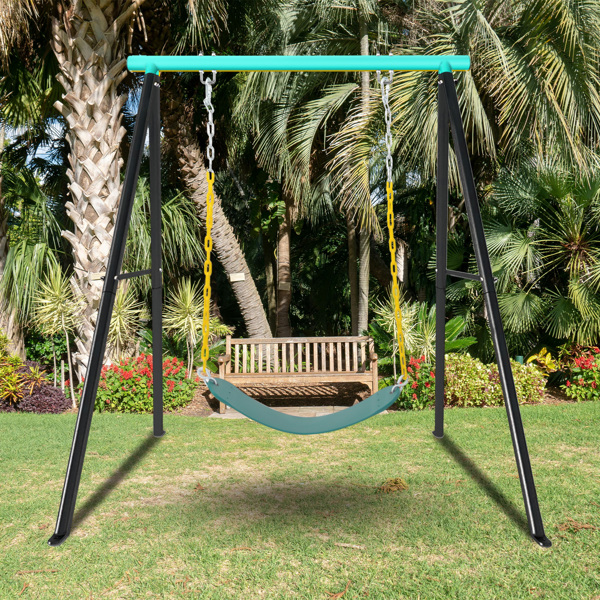 Metal Outdoor Garden Swing for Children, Porch Swing Frame, Heavy Duty A-Frame Children's Garden Swing, Swing Stand Frame for Yoga Hammock, Seat Included, Blue