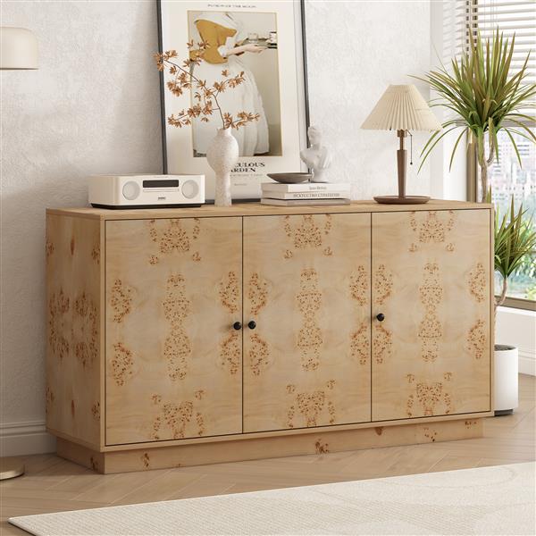 Wood Pattern Storage Cabinet with 3 Doors, Suitable for Hallway, Entryway and Living Rooms.